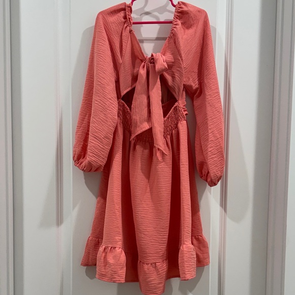 Coral Long Sleeve Kids Dress - Picture 2 of 2